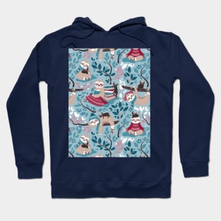 Hygge sloth // pattern // pale blue and red Hoodie